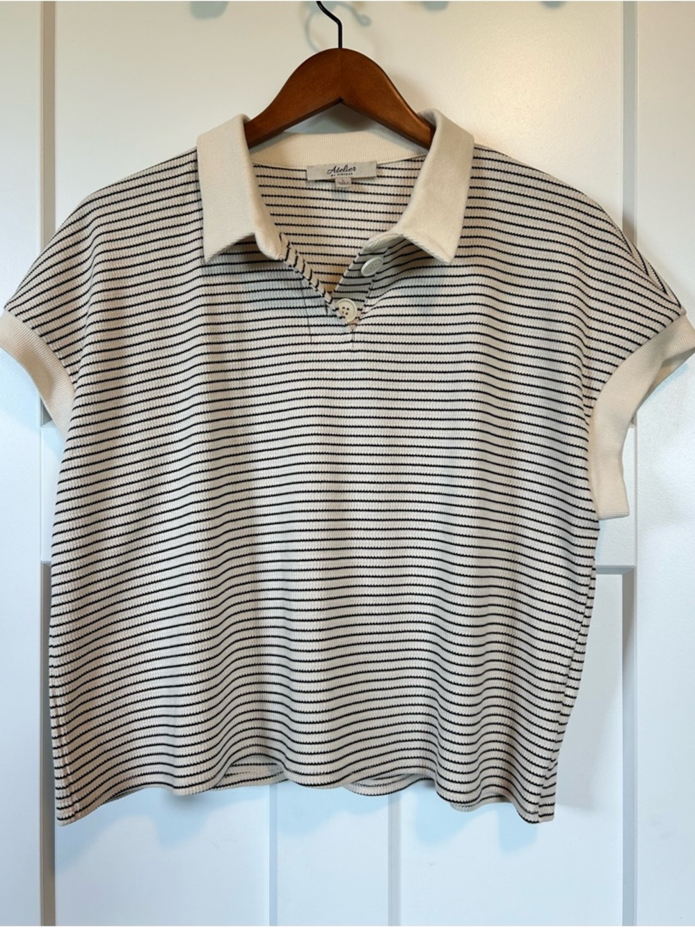 Atelier by Kirious Tennis Prep Striped Short Sleeve Polo Shirt Size Large